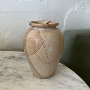 Vintage heavy small stone vase tan beige